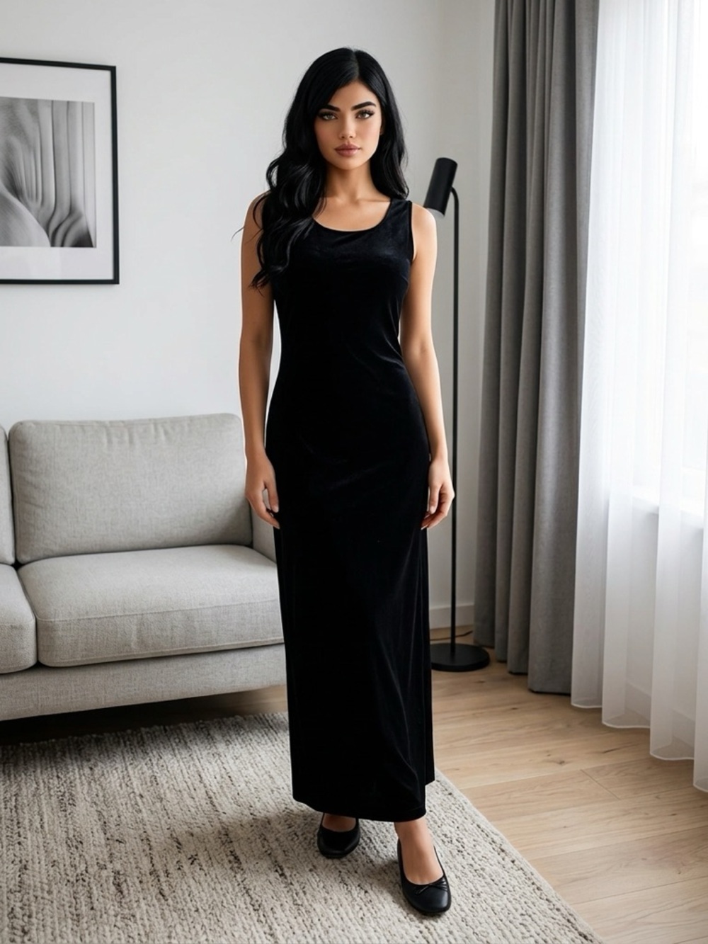 Coldwater Creek Vintage Women Whimsigoth 10P Black Velvet Sleeveless Maxi Dress